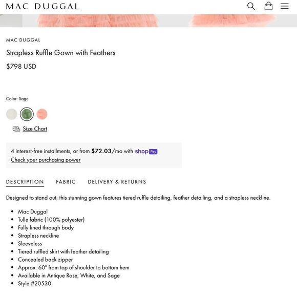 MAC DUGGAL 20530 Green Strapless Ruffle Gown with Feathers 4 - Picture 2 of 12